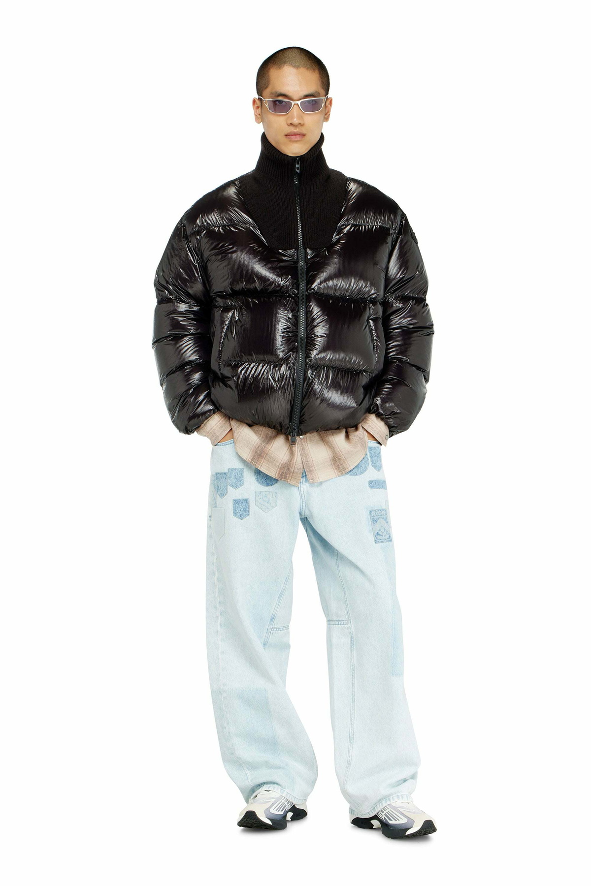 Diesel Down puffer jacket in ripstop with ribbed collar - Winter Jackets Mens in Black