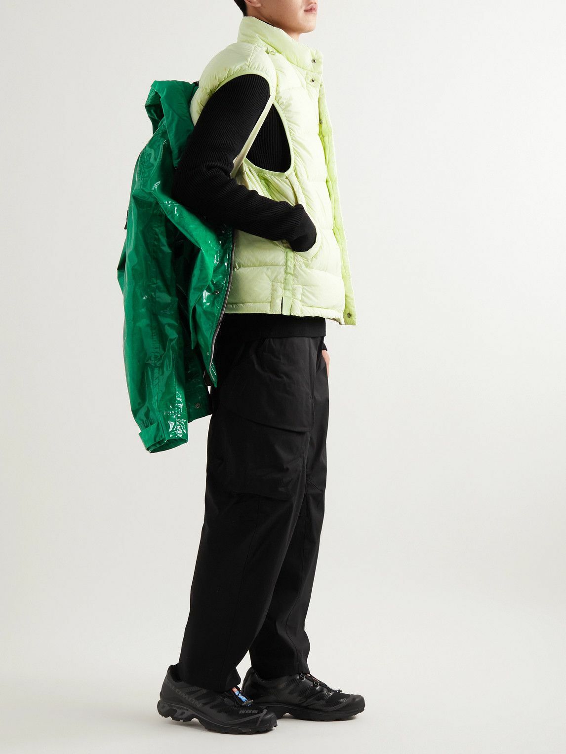 Stone Island Shadow Project - Convertible Layered Glossed-Cotton Hooded Down Jacket - Green
