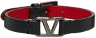 Valentino Garavani Black & Gold Leather VLogo Bracelet