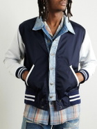 Greg Lauren - Slim-Fit Denim-Trimmed Satin Varsity Jacket - Blue
