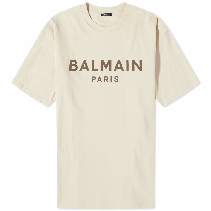 Photo: Balmain Men's Paris Logo T-Shirt in Ivory/Brown