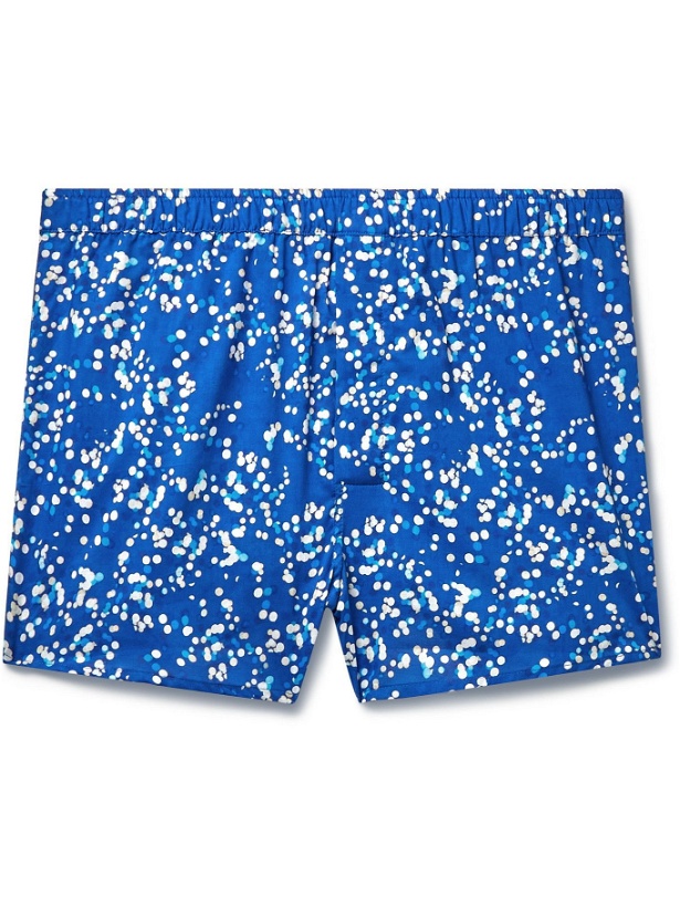 Photo: Derek Rose - Ledbury 45 Printed Cotton Boxer Shorts - Blue