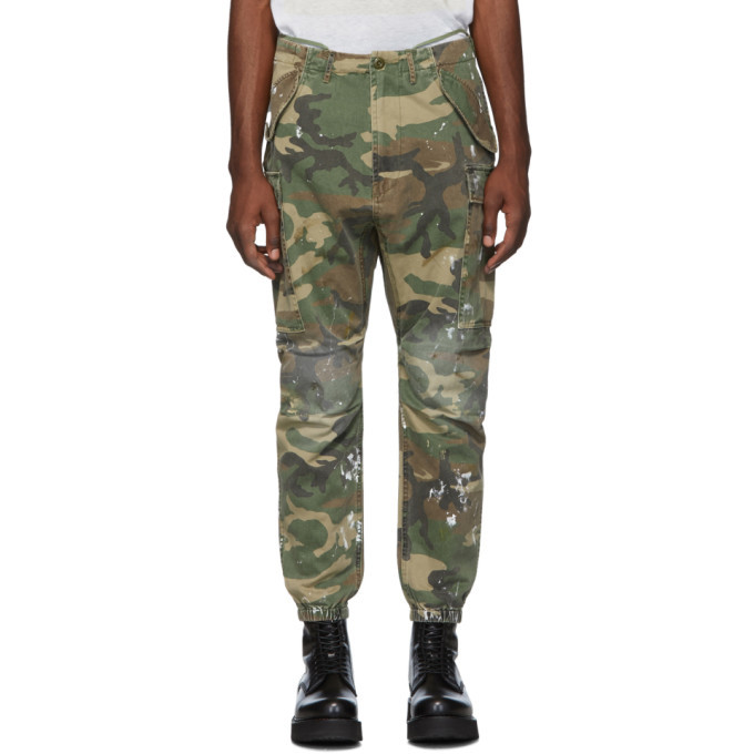 R13 Khaki Camo Paint Cargo Pants R13