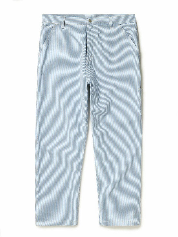 Photo: Carhartt WIP - Terrell Straight-Leg Logo-Appliquéd Striped Cotton-Canvas Trousers - Blue