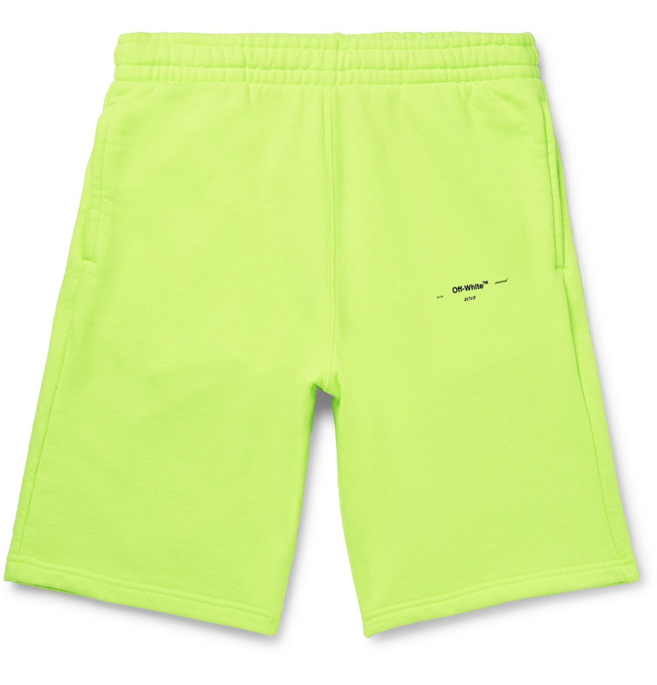 Photo: Off-White - Logo-Print Loopback Cotton-Jersey Shorts - Green