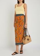 Etro Paisley-print Cotton Midi Wrap Sarong Skirt - Orange - One Size