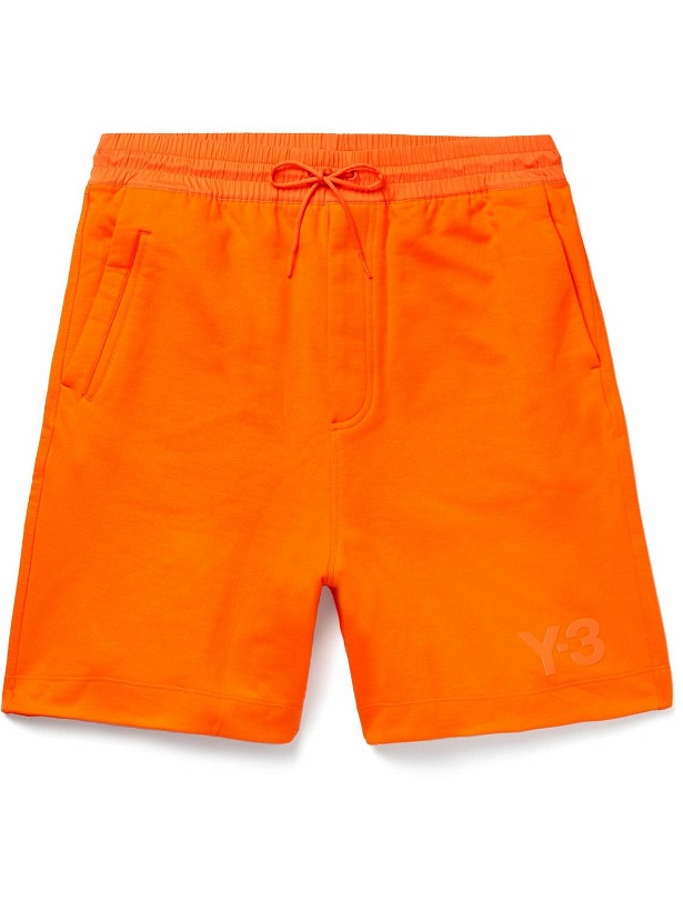 Photo: Y-3 - Wide-Leg Poplin-Trimmed Logo-Print Cotton-Jersey Drawstring Shorts - Orange