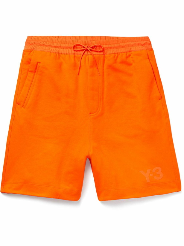 Photo: Y-3 - Wide-Leg Poplin-Trimmed Logo-Print Cotton-Jersey Drawstring Shorts - Orange