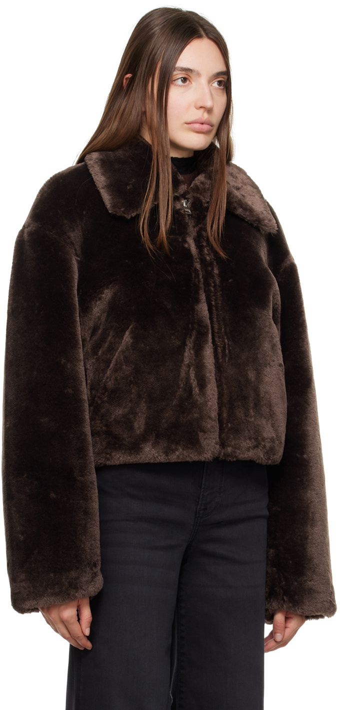 FRAME Brown Zip Faux-Fur Jacket Frame Denim