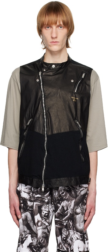 Photo: Undercoverism Black Paneled Leather Vest