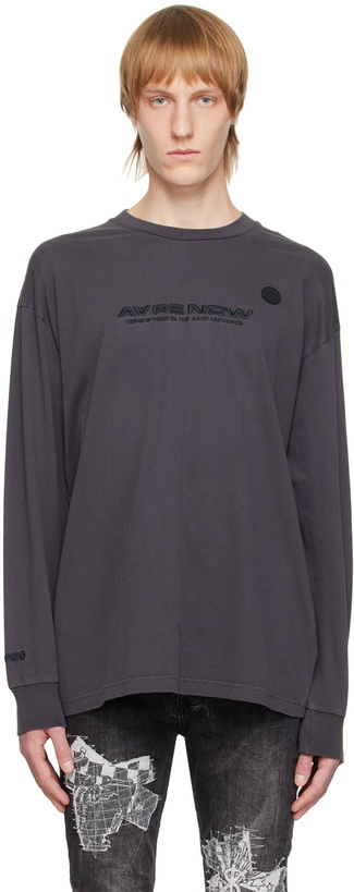 Photo: AAPE by A Bathing Ape Gray Logo Long Sleeve T-Shirt