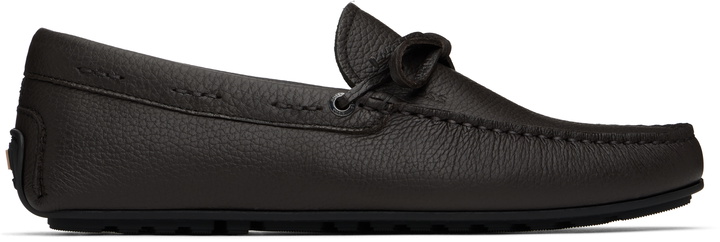 Photo: BOSS Brown Grained Leather Driver Sole Loafers