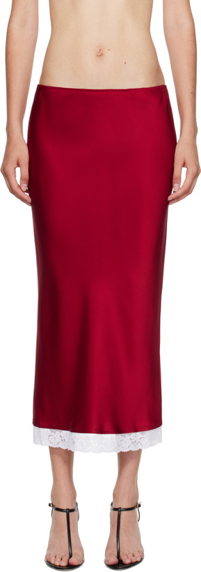 Photo: Victoria Beckham Red Lace Trim Slip Midi Skirt