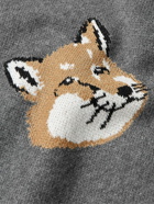 Maison Kitsuné - Logo-Intarsia Cotton Sweater - Gray