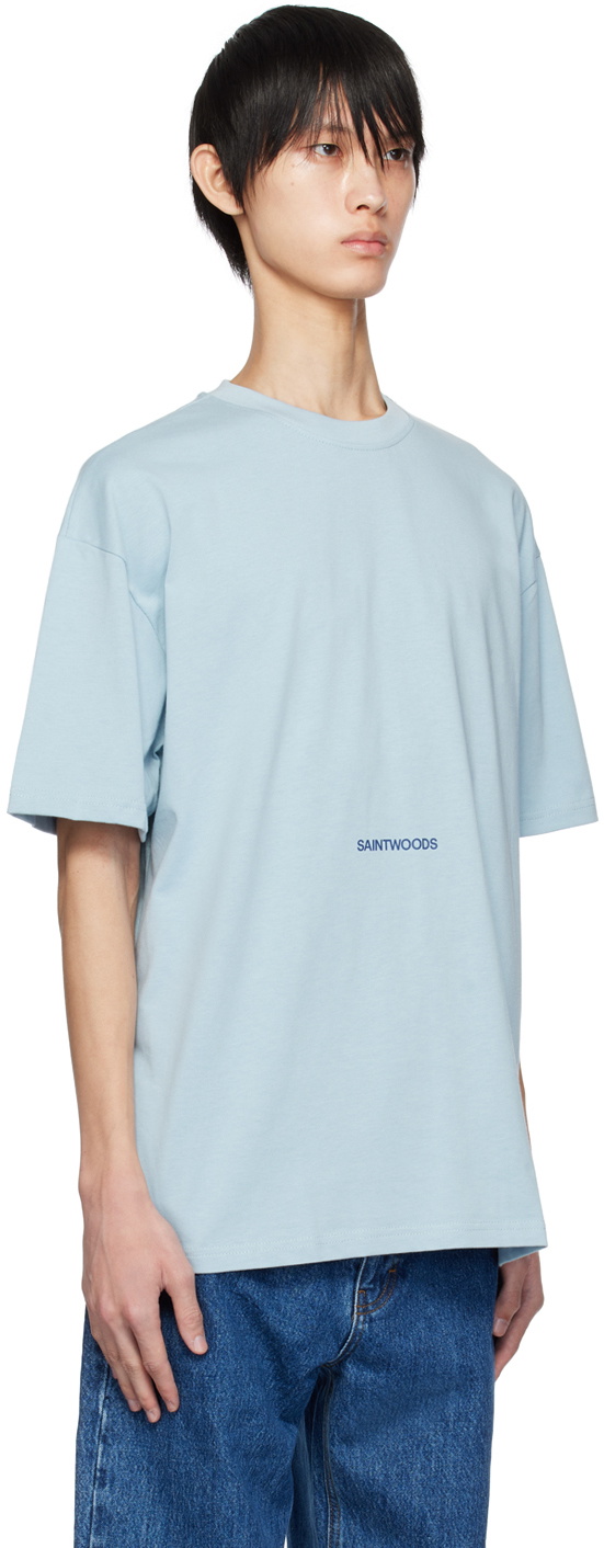 Saintwoods Blue Printed T-Shirt