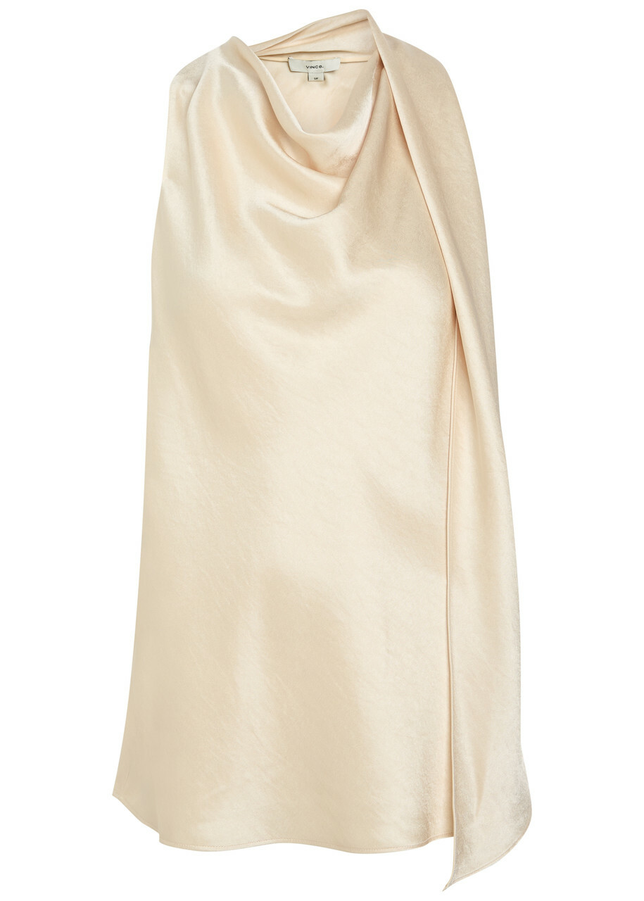 Vince Draped Scarf-effect Satin top Cream