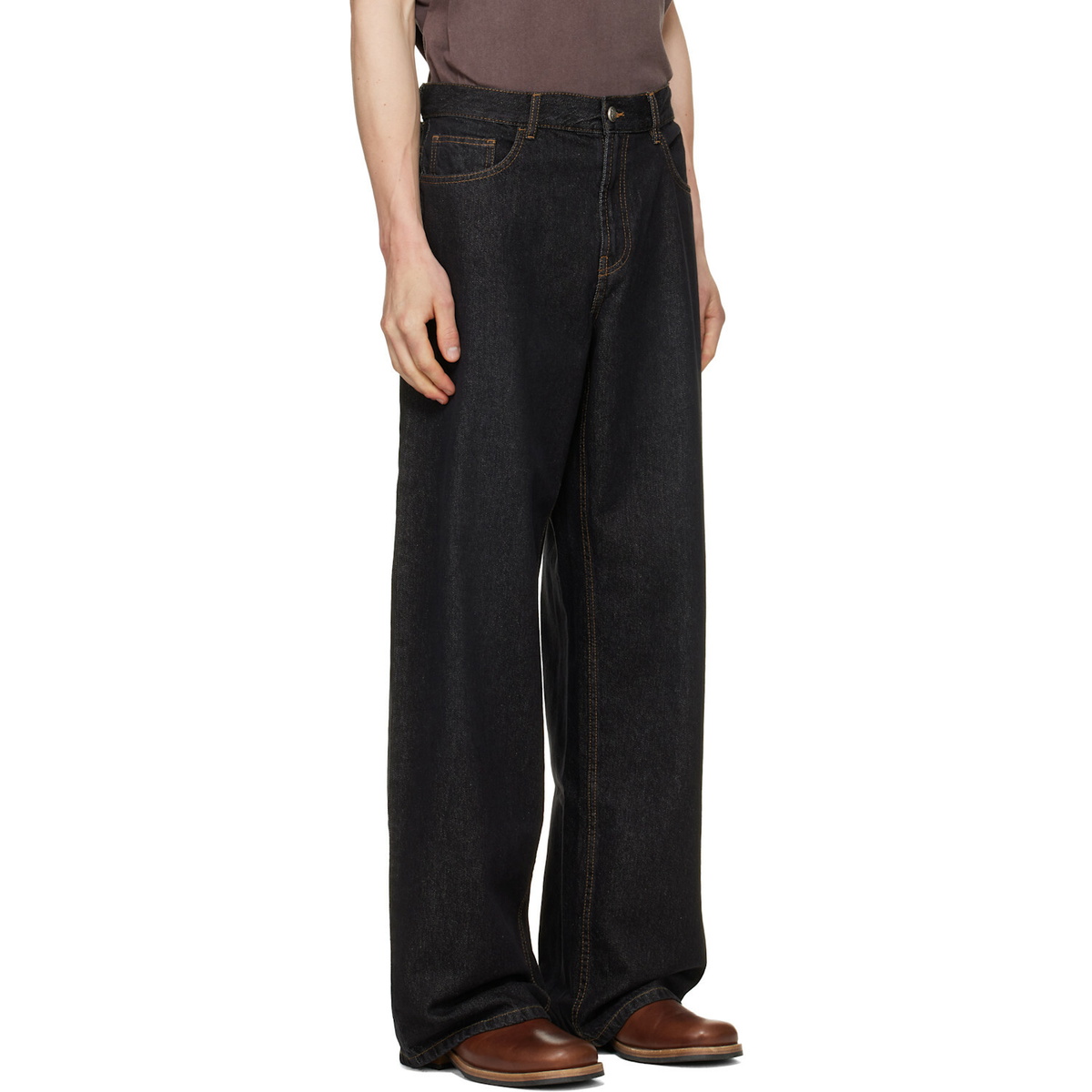 Palm Angels Black Curved Logo Loose Jeans