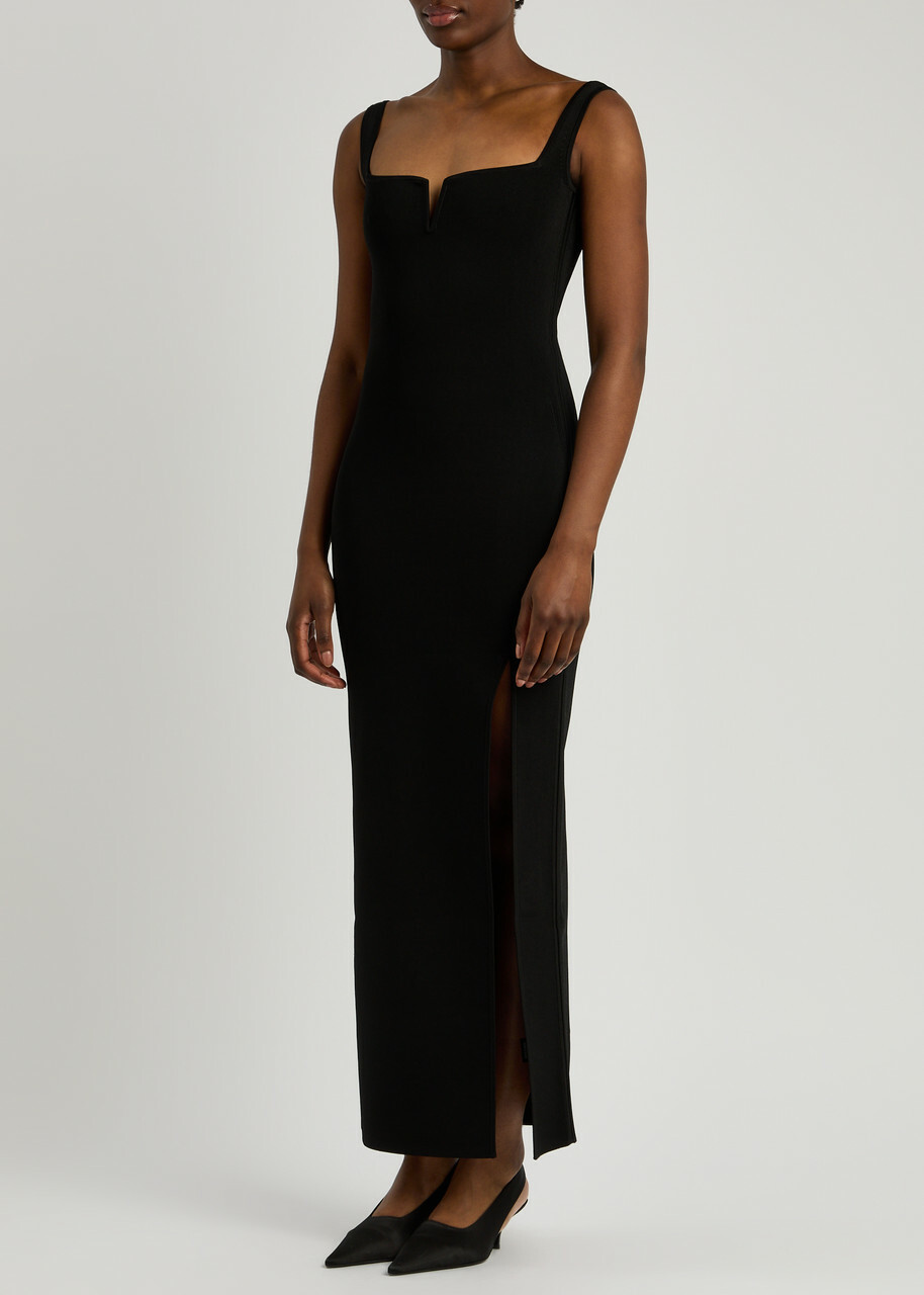 Galvan Freya Ribbed-knit Midi Dress Black