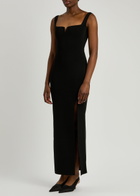 Galvan Freya Ribbed-knit Midi Dress Black