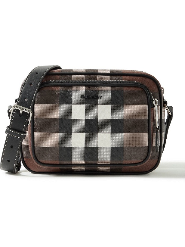 Photo: Burberry - Leather-Trimmed Checked E-Canvas Messenger Bag