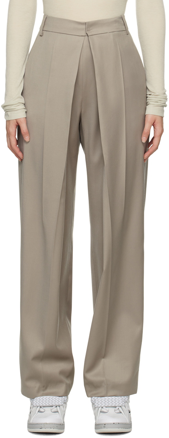 Taupe Pleated Trousers by LOW CLASSIC on Sale