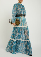 Etro Patterned Silk Maxi Skirt Blue