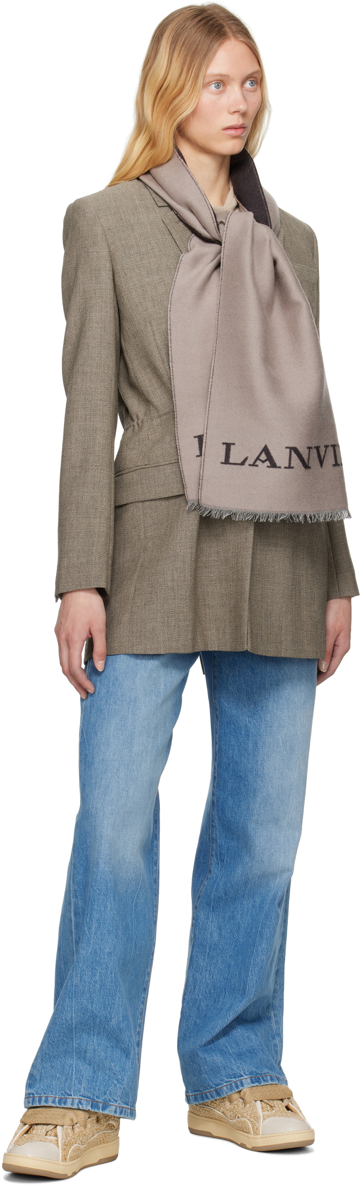 Lanvin Brown & Gray Logo Woven Scarf