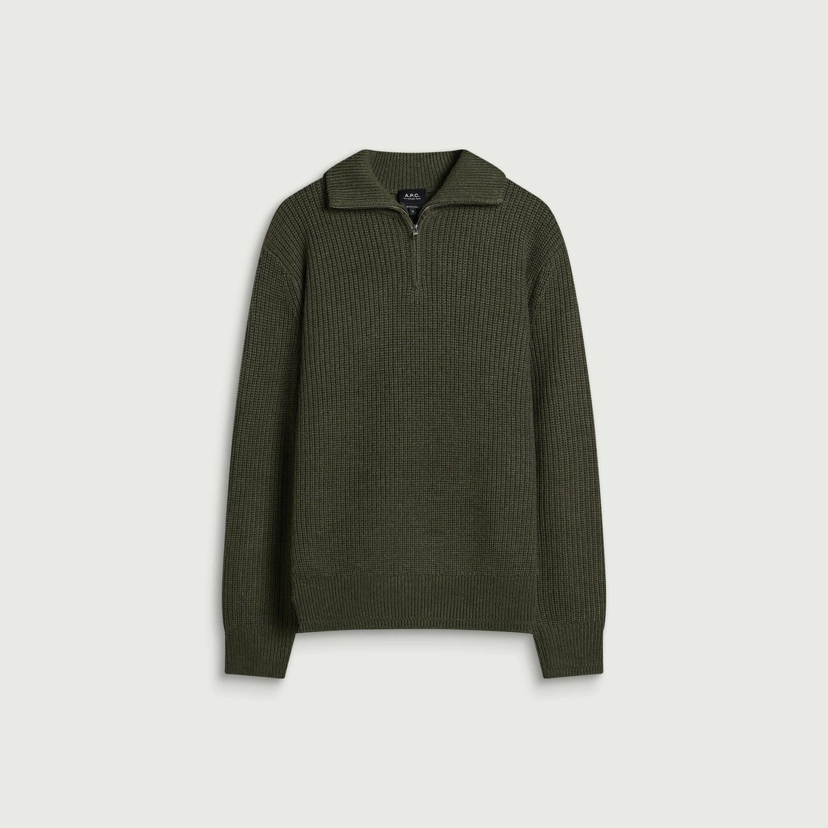 A.P.C. Men's Daniel Quarter Zip Jumper in Khaki