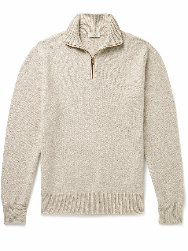 Photo: Agnona - Leather-Trimmed Cashmere Half-Zip Sweater - Neutrals