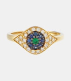 Ileana Makri Cats Eye 18kt gold ring with diamonds, sapphires and tsavorite