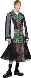 Comme des Garçons Homme Plus Black & Green Tulle & Jacquard Lame Polka Dots Trench Coat