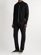 TOM FORD - Leather-Trimmed Ribbed Wool and Cashmere-Blend Zip-Up Cardigan - Black