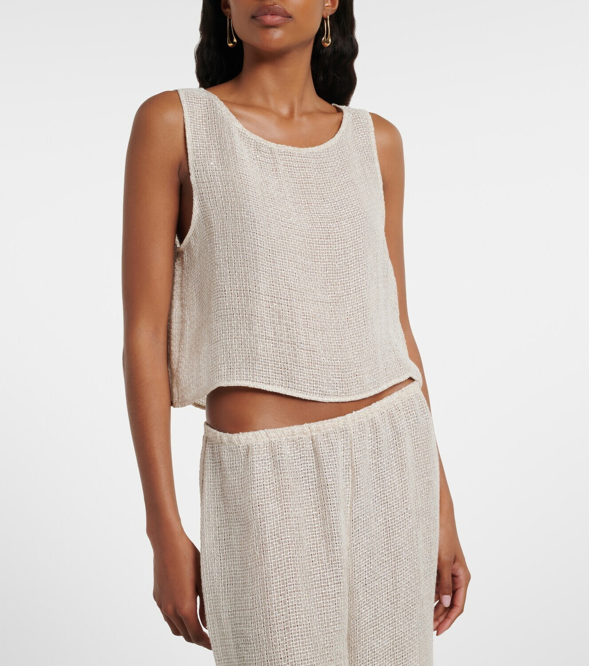 Leset Stella sequined linen-blend tank top