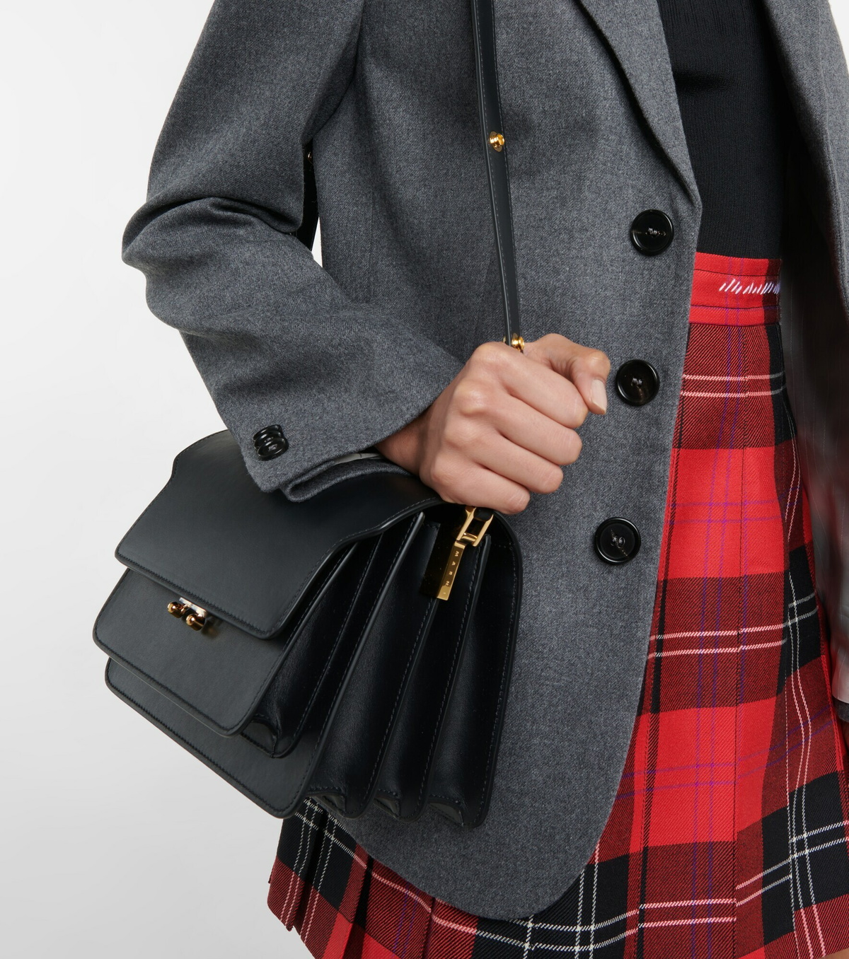 新作★MARNI （マルニ） Trunk leather shoulder bag Black leather Trunkaroo medium shoulder bag | Marni