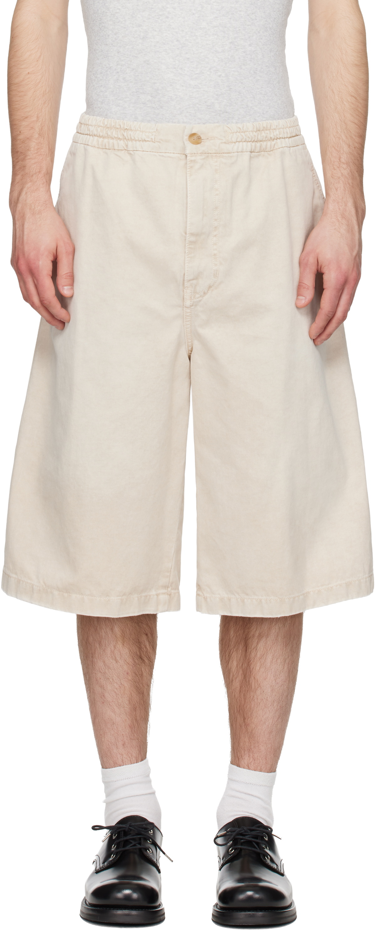 Solid Homme Beige Faded Denim Shorts