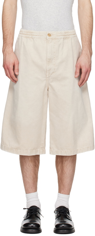 Photo: Solid Homme Beige Faded Denim Shorts