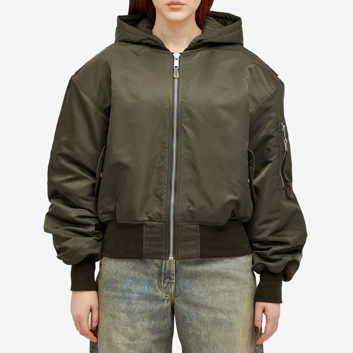 Entire Studios Women's Hooded Broad Bomber Jacket in Jade
