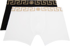 Versace Underwear Two-Pack Black & White Greca Border Long Boxer Briefs