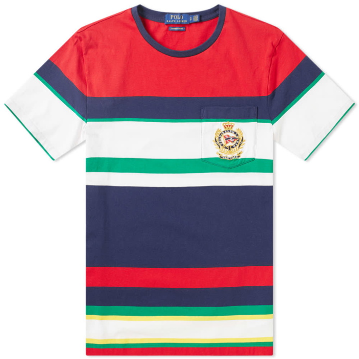 Photo: Polo Ralph Lauren Embroidered Motif Stripe Pocket Tee White Multi