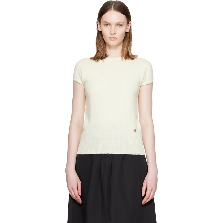 Photo: BALMAIN White Short Sleeve Cashmere Sweater