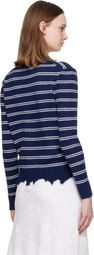 SHUSHU/TONG Navy & White Striped Long-Sleeve Knit Polo