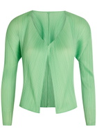 Pleats Please Issey Miyake Pleated Woven Cardigan Light Green