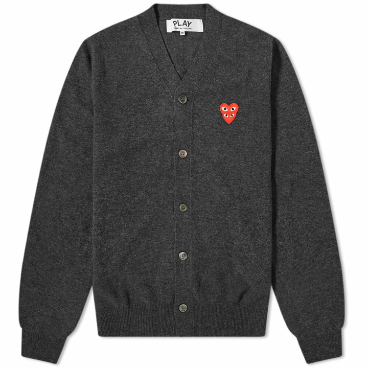 Photo: Comme des Garçons Play Men's Overlapping Heart V-Neck Cardigan in Grey