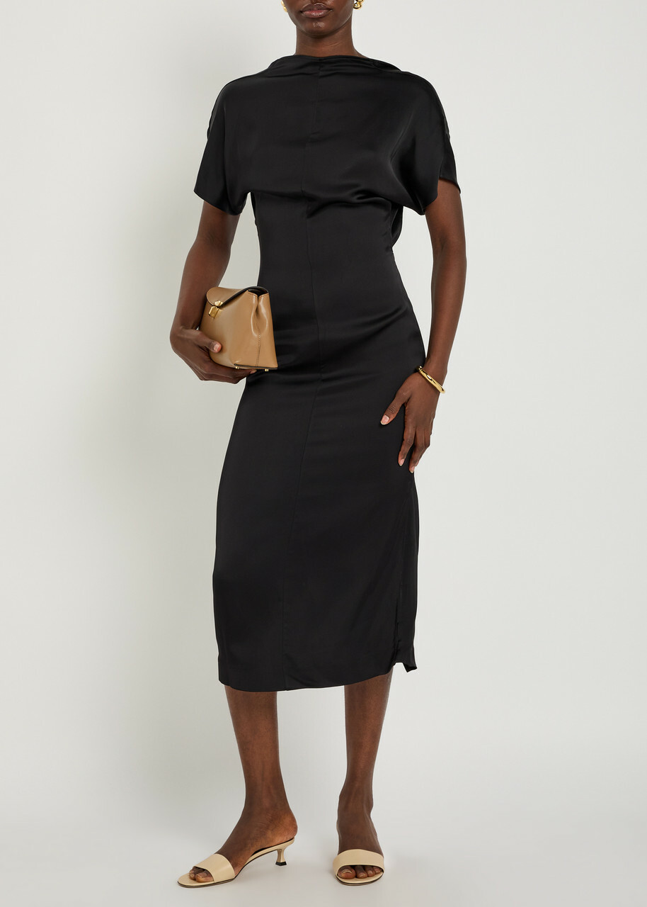 Tove Aker Low-back Satin Midi Dress Black