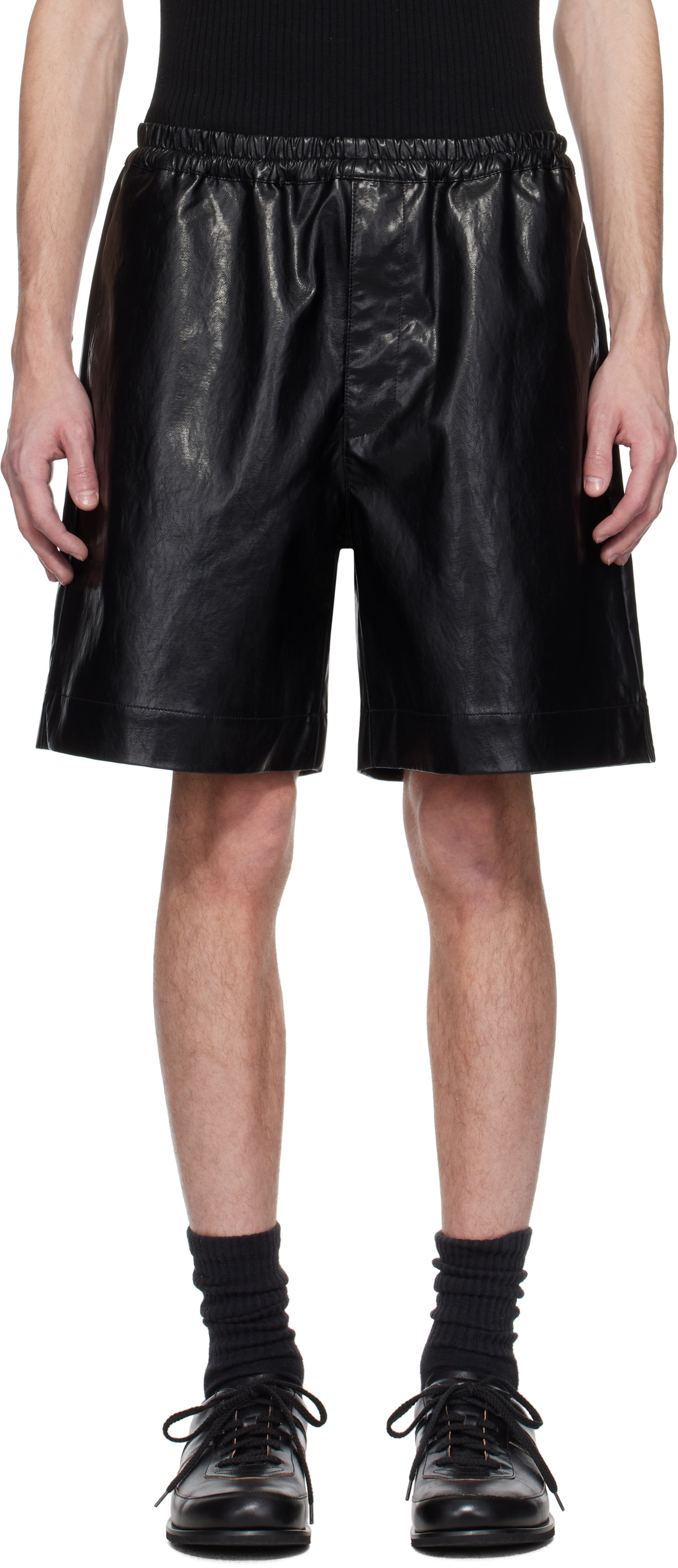 Karmuel Young Black Alt-Leather Square Shorts