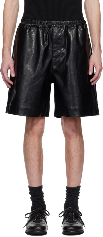 Photo: Karmuel Young Black Alt-Leather Square Shorts