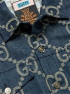 GUCCI - Slim-Fit Logo-Jacquard Denim Jacket - Blue