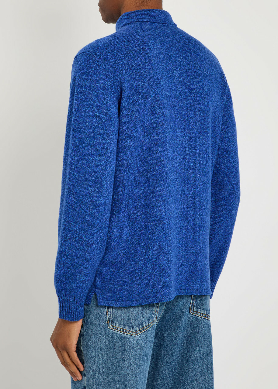 Begg & CO Player Melange Cashmere Polo Jumper Blue