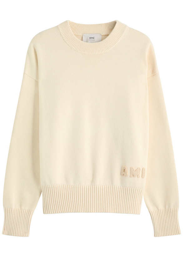 Photo: Ami Paris Logo-embroidered Cotton-blend Jumper Off White