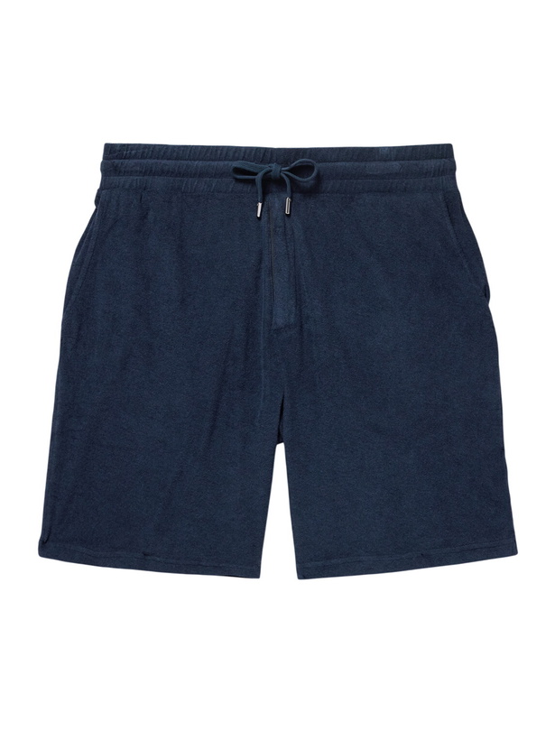 Photo: Frescobol Carioca - Augusto Straight-Leg Cotton, Lyocell and Linen-Blend Terry Drawstring Shorts - Blue